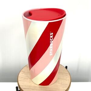 Starbucks 2022 Holiday Candy Cane Stripe Ceramic Travel Mug Tumbler 12oz